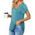 thumbnail image 4 of MOSHU V-Neck T-shirts for Women Petal Sleeve Tunic Tops Summer Casual Womens Shirts, 4 of 10