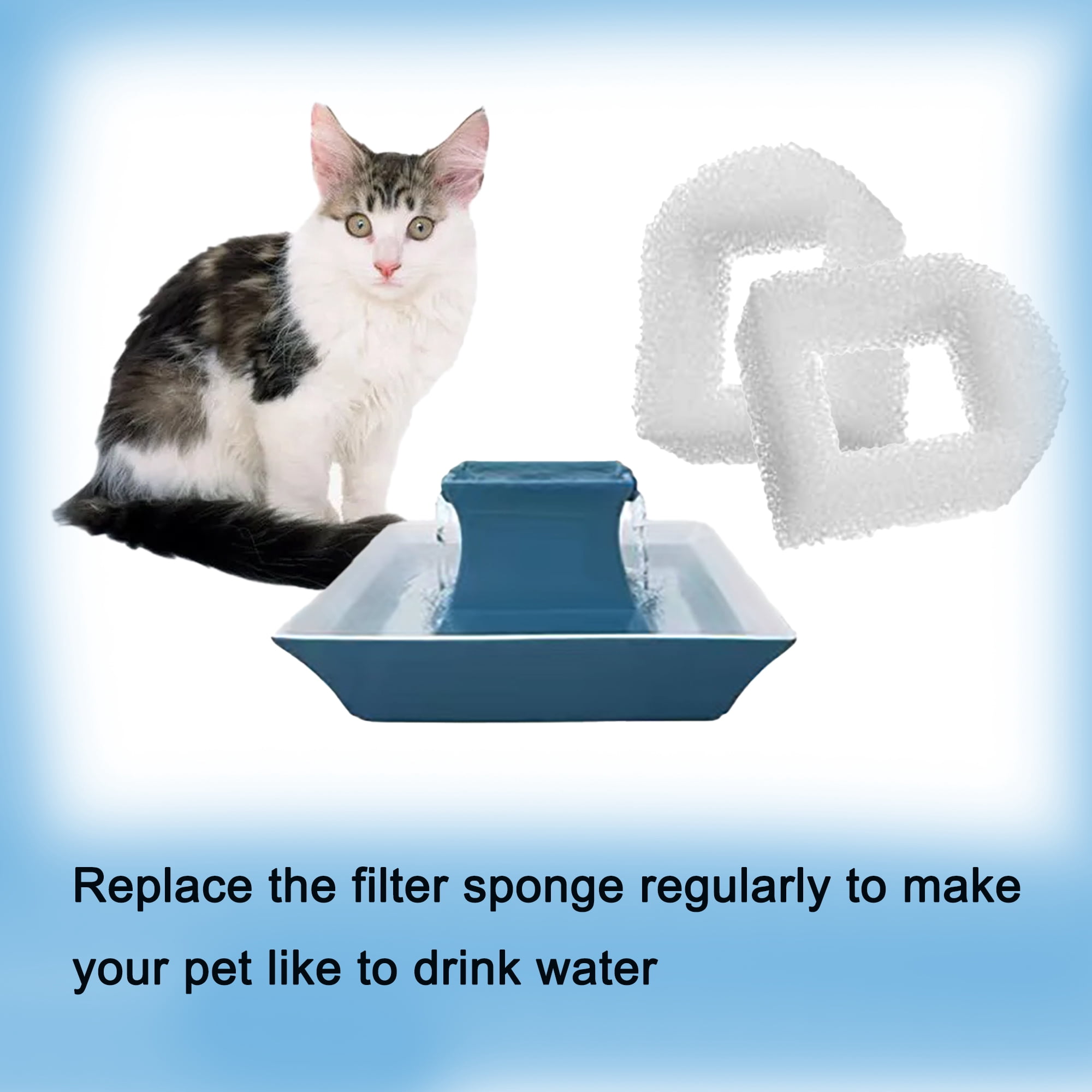TropicAqua Cat Fountain Replacement Filter Sponge for Drinkwell Stainless Steel 360, Lotus, Avalon, and Pagoda pet Dog and Cat Water Fountains (Pack of 48)
