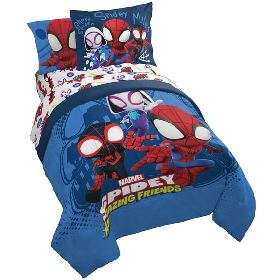 Marvel Team Spidey Full Kids Bed Set, 100% Microfiber, Blue