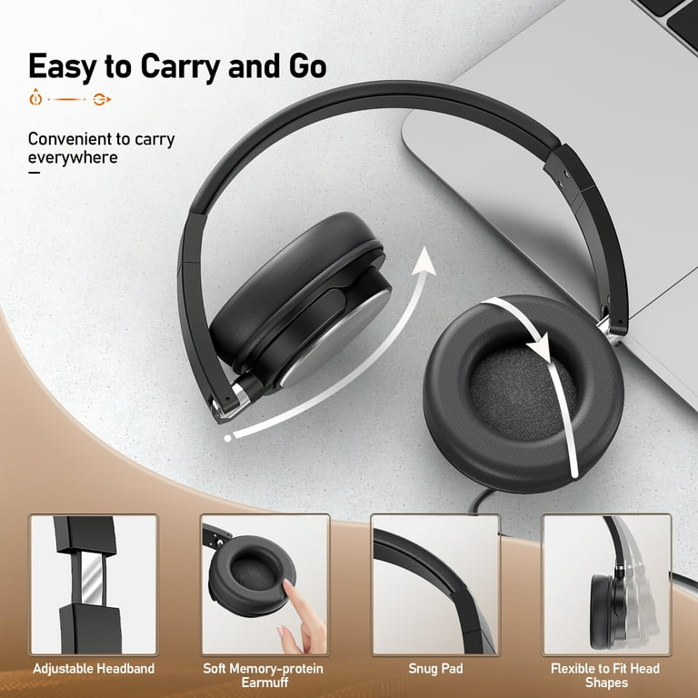 Vogek Wired Headphones with Microphone Active Noise Canceling Headsets with Stereo Bass 20H Playtime