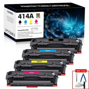 4-Pack No Chip 414A Toner Cartridge Compatible for HP 414A 414X 414 Color Laserjet Pro MFP M479fdw M454dn M479fdn M454dw M479 M454 W2020A W2021A W2022A W2023A Ink (Black,Cyan,Yellow,Magenta)