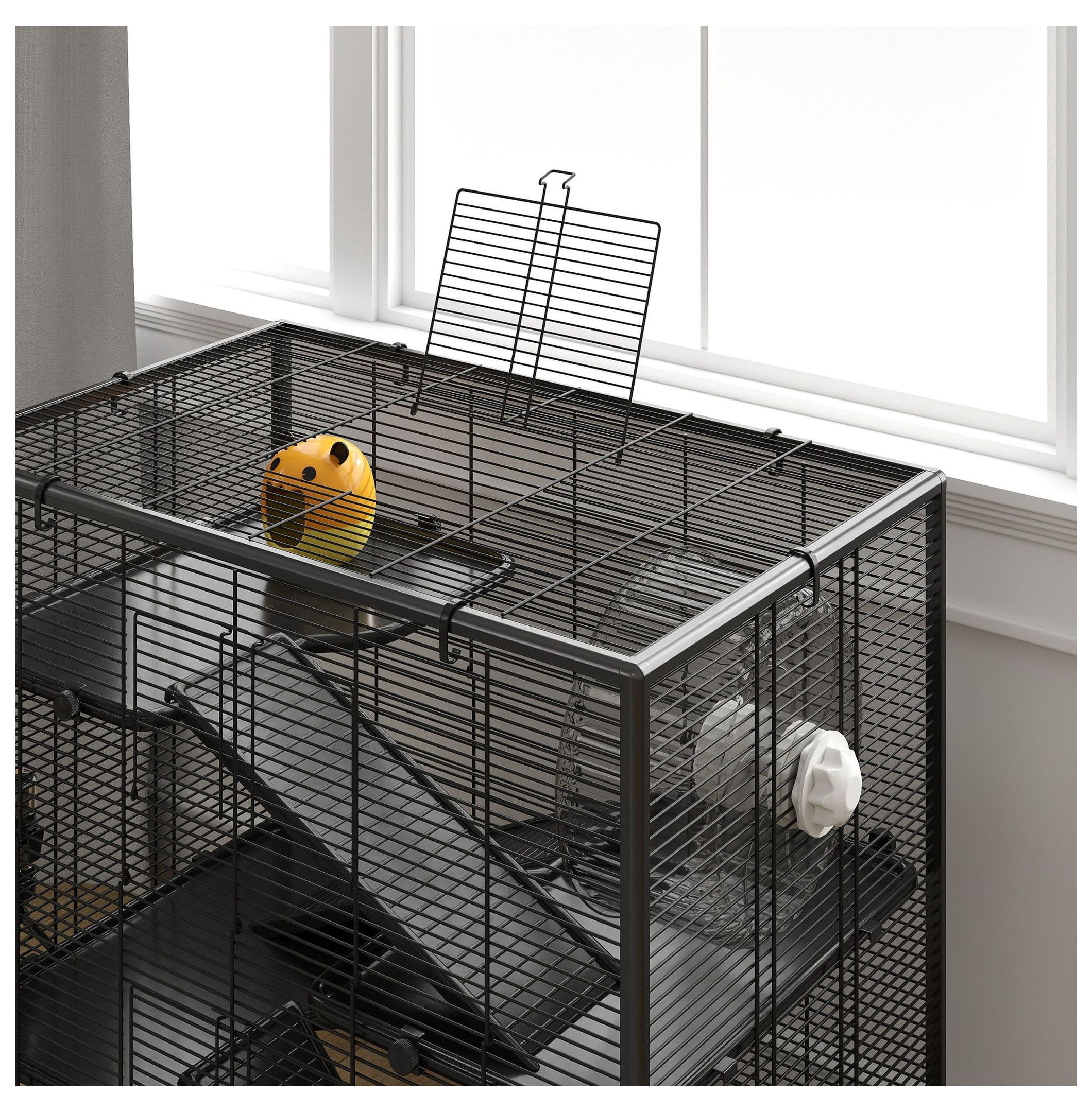 Hamster Cage 4 Tier with Deep Glass Bottom, Wheel, Hut - Rat & Gerbil Habitat