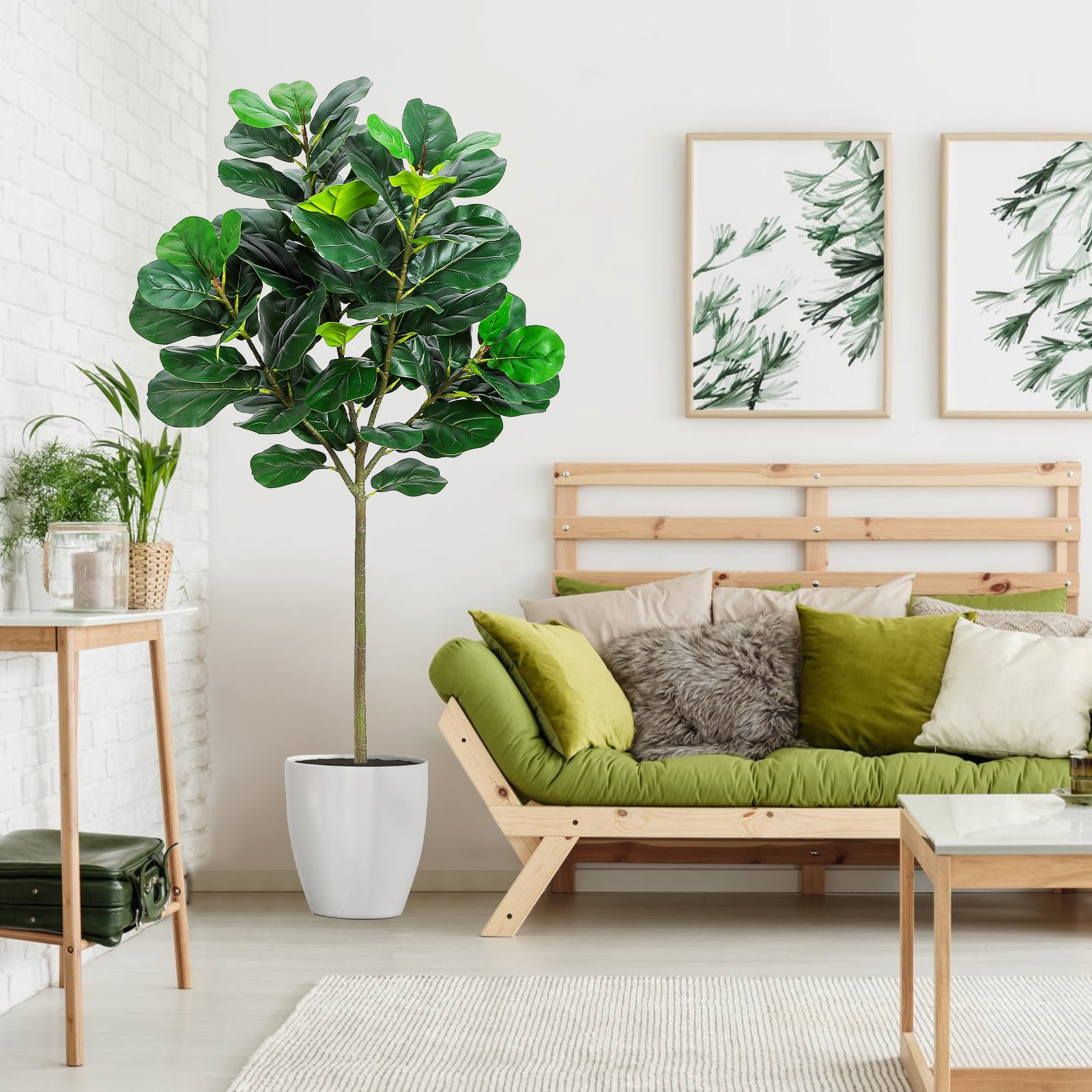Ataucjin 5.2 Ft Artificial Fiddle Leafs Fig Tree Tall Fake Plants Decorative Faux Ficus Lyrata Plant Large Floor Plant With Pot Artificial Tree For Home Office Living Room Bathroom Corner Decor Indoor