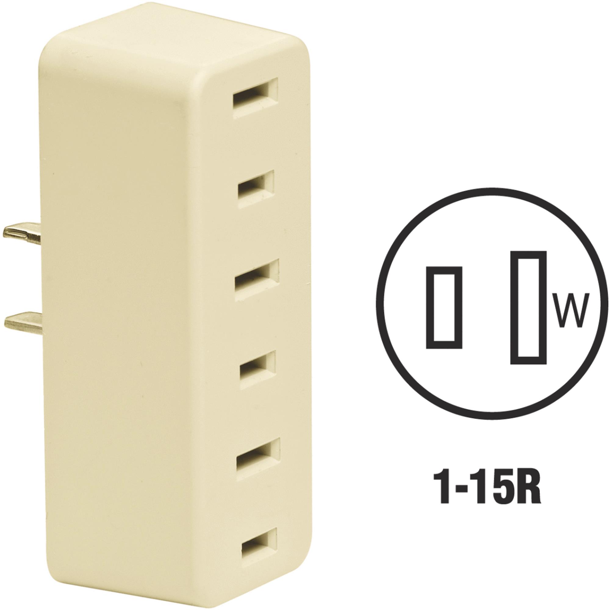 00165I Ivory Triple Tap PlugIn Outlet Adapter