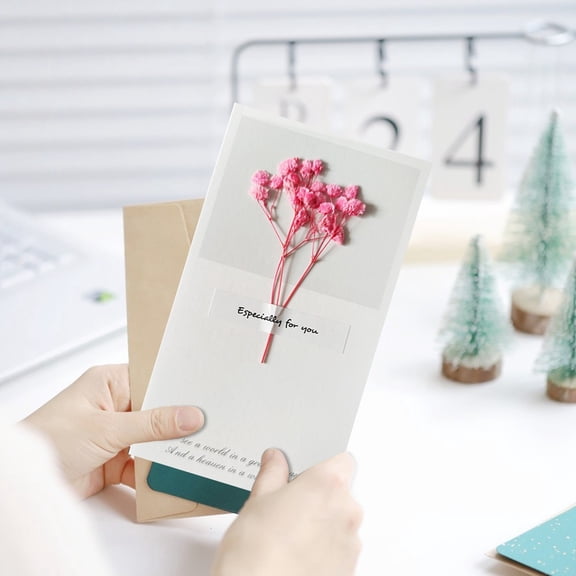 Handmade Greeting Card with Real Pressed Dried Flowers, Especially for You, Unique Floral Greeting Card, 1 Card with White Envelope, Blank Inside, Mother's Day, Anniversary, Thank You (Pink)