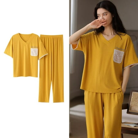 

QWZNDZGR Spring Summer Short Sleeved Elegant Women s Pajamas Set Embroidery Sexy Black Nightwear Long Pants Sleepwear Lounge Home Fashion