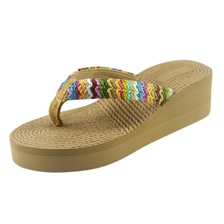 

Slippers for Women Women Weave Beach Breathable Sandals Home Slipper Flip-Flops Wedges Shoes Womens Slippers Cloth Khaki 40