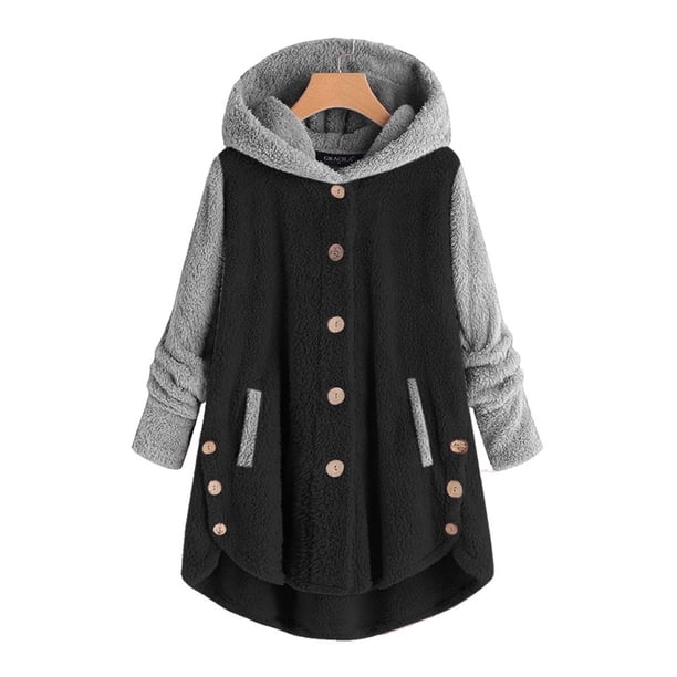 Puntoco Mujer Invierno Adulto Felpa Color Sólido Con Capucha Botón Manga Larga Dividido Cuello Redondo Cómodo Pijama Abrigo Puntoco Puntoco-1