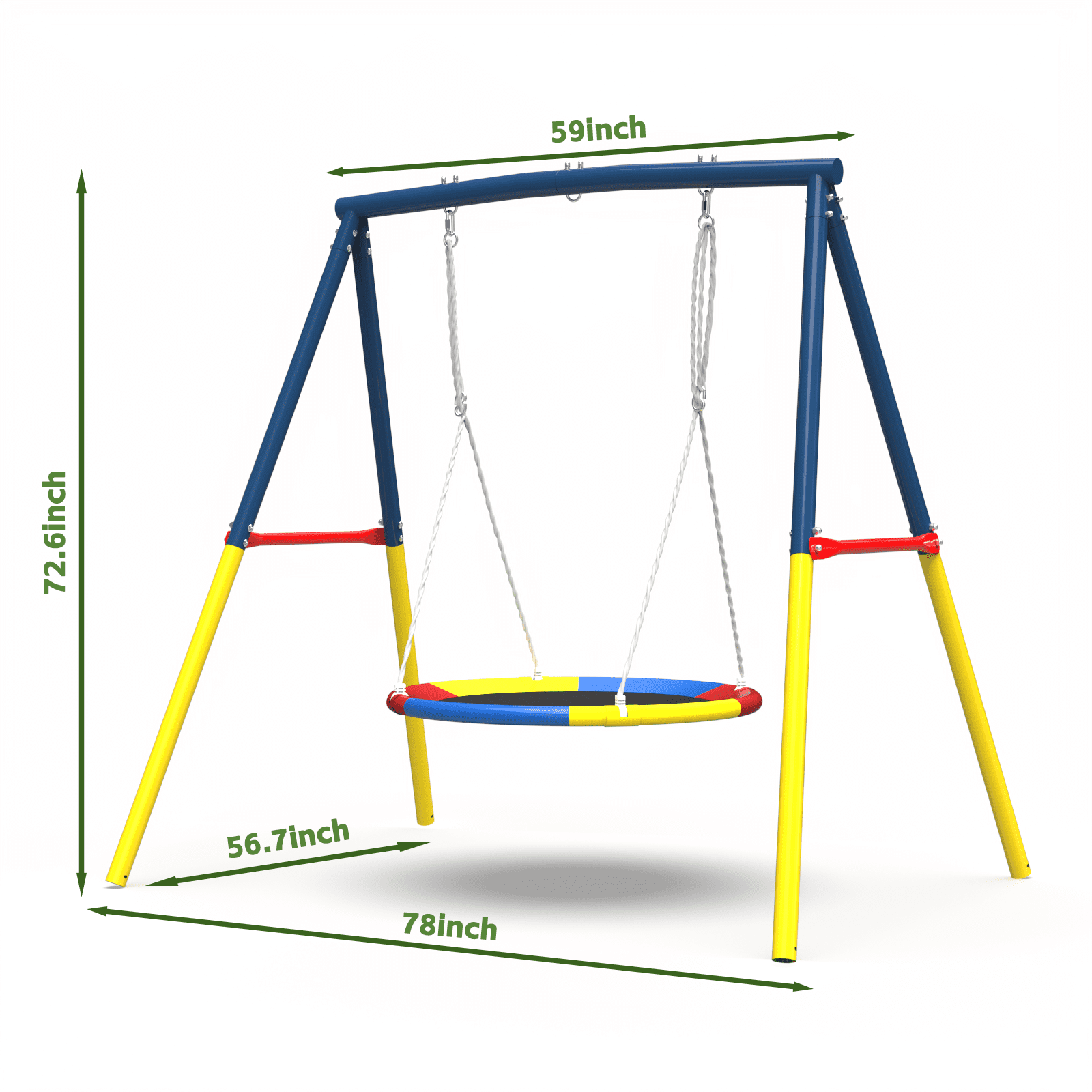 Aukfa Heavy Duty Metal Swing Set with Saucer Swing, 440LBS A-Frame Backyard Swing Set for Kids and Adults, Blue