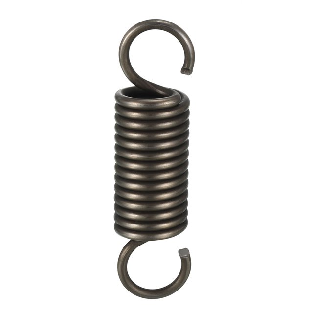 Unique Bargains 2.5x18x70mm Spring Steel Small Dual Hook Tension Spring with nickel-plated finish, designed for hardware and fastener applications. Made from durable spring steel, it measures 70mm in free length, 18mm in outer diameter, and 2.5mm in wire diameter. Ideal for production, assembly, and maintenance tasks.