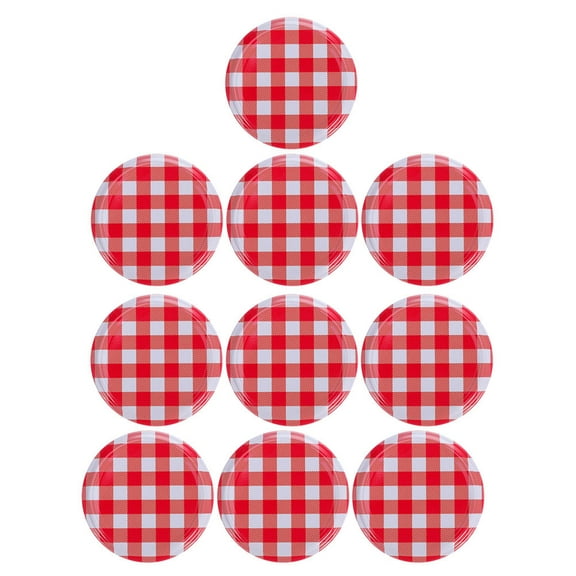OFFIGAM 10PCS Checkered Jam Jars Lids Checked Plaid Jar Regular Mouth Canning Jelly Jar Lids Replacement Twists off Lid for Canning Jars