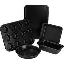 VINAUO 5 Piece Baking Pans Sets for Kitchen,Stackable Bakeware Set,Baking Sets for Oven Nonstick, Complete Carbon Steel Oven Pan,Dishwasher Safe,Balck