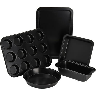 VINAUO 5 Piece Baking Pans Sets for Kitchen,Stackable Bakeware Set,Baking Sets for Oven Nonstick, Complete Carbon Steel Oven Pan,Dishwasher Safe,Balck