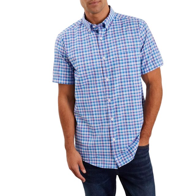 Maine - Camisa A Cuadros Pastores de Manga Corta para Hombre (Azul)