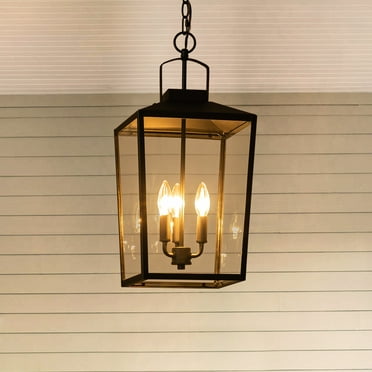 C Cattleya 3-Light Black Outdoor Pendant Light with Glass Shade