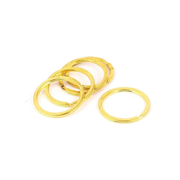 Unique Bargains 5pcs 35mm Dia Gold Tone Metal Double Loop Split Ring Keychain Keyring Holder