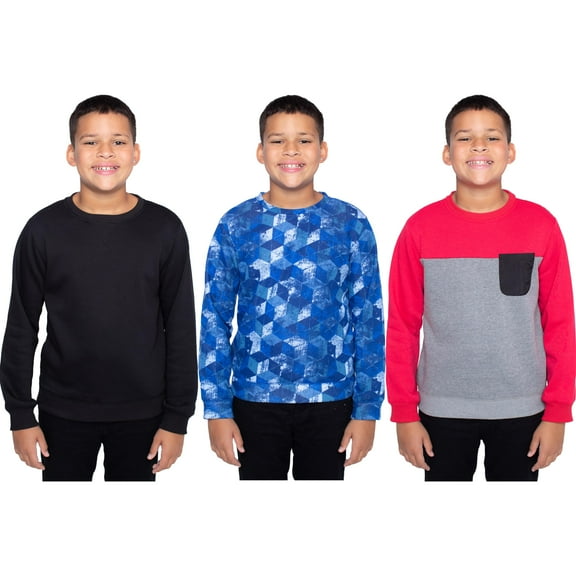 STITCH STONE Boys 3 Pack Tops Fun and Trendy Fleece Sweatshirts for Boys, CUBES, 6