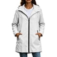 thumbnail image 2 of BRGZLK Long Rain Jacket for Women Zip Up Lightweight Waterproof Raincoat with Hood Outdoor Windbreaker Trench Coats with Pockets for Hiking Travel White S, 2 of 9