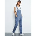 thumbnail image 3 of Womens Distressed Denim Overalls with Tapered Leg and Pockets,Indigo,Medium, 3 of 7