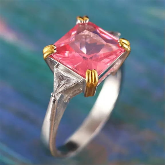 HOOUN 925 Silver Rings Gorgeous Pink Cubic Zirconia Wedding Ring Gift Jewelry Sz 6-10-6-Silver