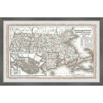 Marmont Hill Vintage Map of Massachusetts Framed Wall Art, 1.50" x 12.00"