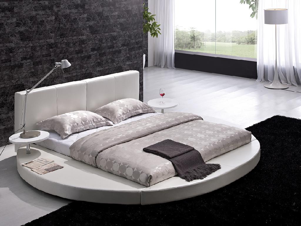 Modern White Leather Headboard Round Bed - King T009 - image 1 of 2