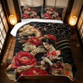Gold Geisha Manfei Red Fan Twin Quilt Set, Gold Dragon Geisha Twin Coverlet Set ...
