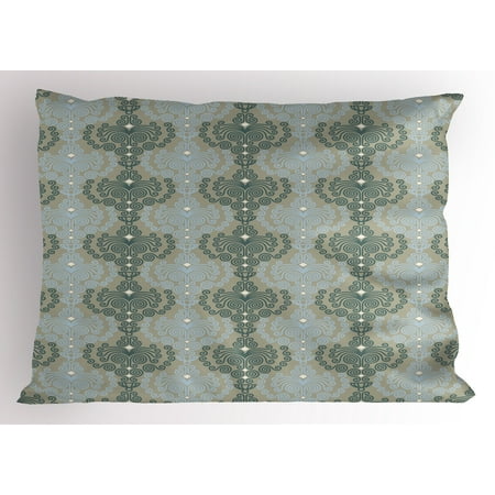 King Wallpaper - Floral Pillow Sham Abstract Art Damask Desgin Floral Ornament Background Wallpaper Pattern Print, Decorative Standard King Size Printed Pillowcase, 36 X 20 Inches, Blue and Taupe, by Ambesonne
