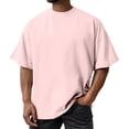 thumbnail image 2 of Men's Oversized Cotton T Shirt Drop Shoulder Breathable Heavyweight Tee Casual Crew Neck Short Sleeve Loose Summer Basic Tops, #02 Pink, S, 2 of 5