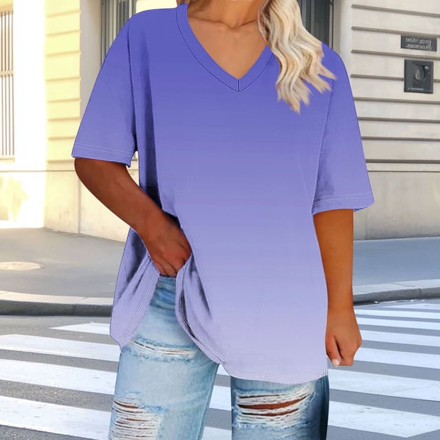 mfyjkho Tops Casuales Para Mujer, Camiseta Deportiva Informal De Verano De Manga Corta Con Cuello En V De Gran Tamaño Para Mujer Tops Para Hacer Ejercicio S