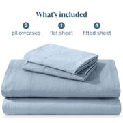 Bare Home Washed Sheet Set - Premium 1800 Collection - Deep Pocket - 4 Piece - Queen, Dusty Blue