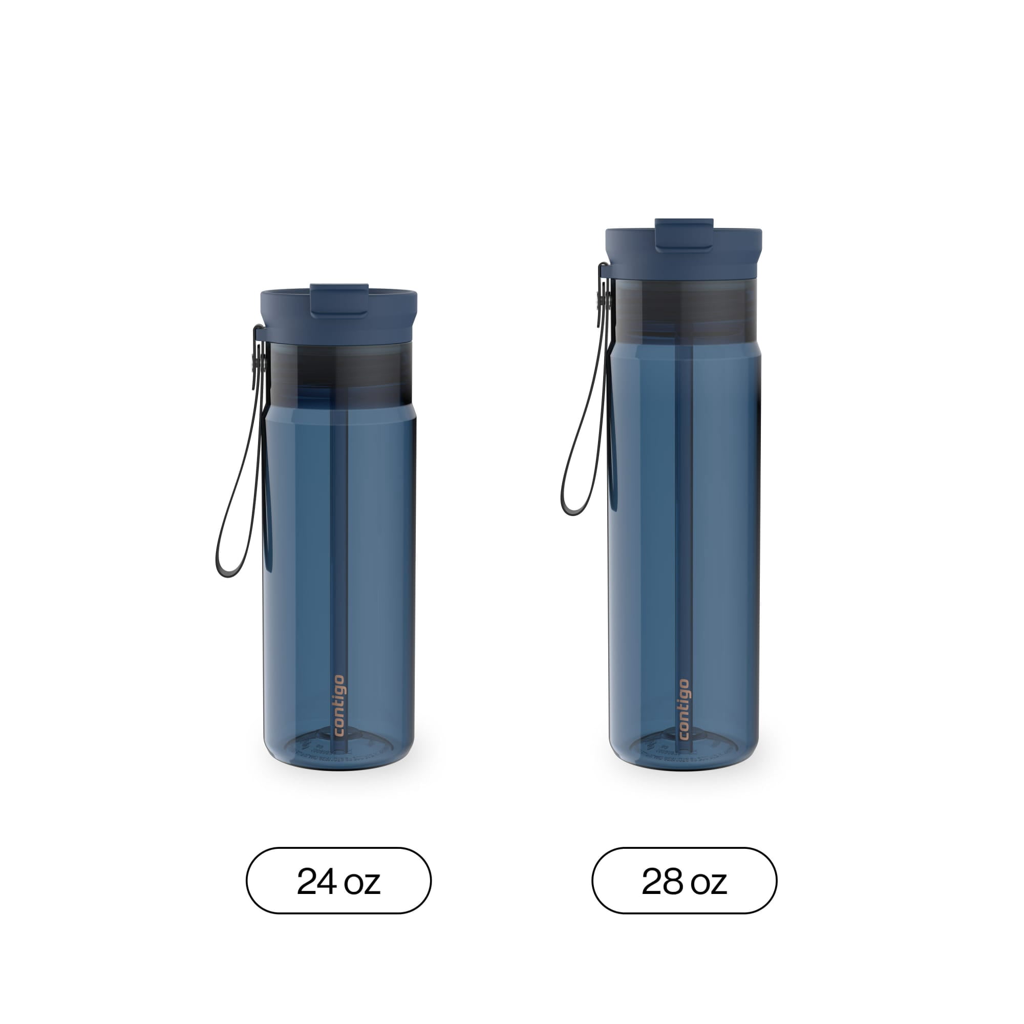 Contigo DualSip Leakproof Plastic Reusable Water Bottle with Carrying Strap, Blue/Clear, 24 oz