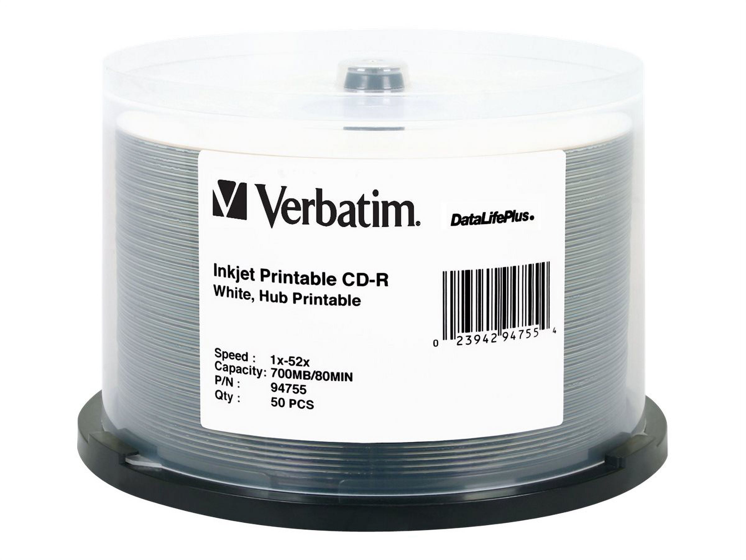 700 MB/80 min 52x Spindle CD-R DataLifePlus Printable Recordable Disc - White (50/Pack)