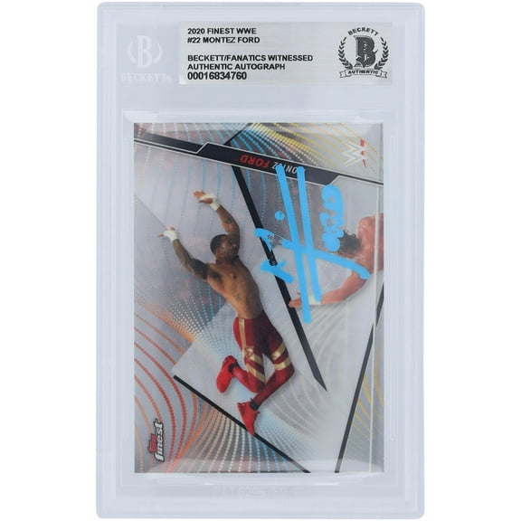 Montez Ford WWE Autographed 2020 Topps Finest Blue Paint #22 Beckett Fanatics Witnessed Authenticated Card - Fanatics Authentic Certified