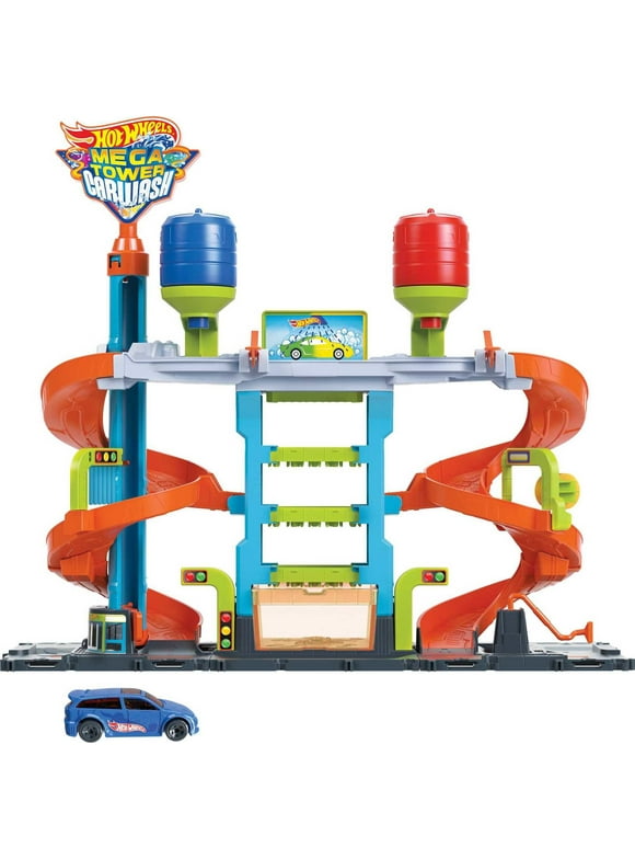 Hot Wheels City Mega Car Wash Playset with 1 Toy Color Shifters Car in 1:64 Scale