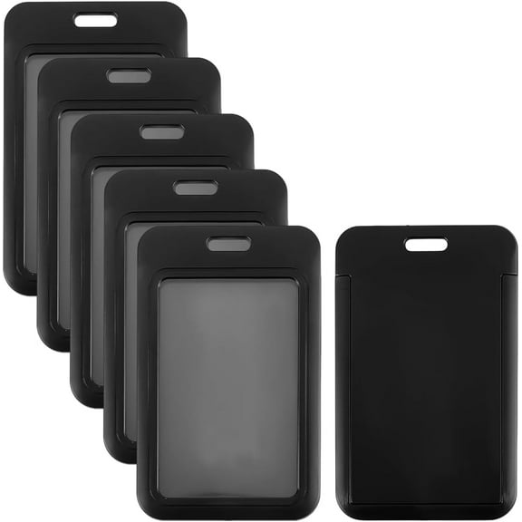 6Pcs Sliding Card Holder Clear Badge Holders Plastic Waterproof Vertical Window Employee ID Credit Cards Protectors Pouches for Office School Passes Driver License Proximity Key Supplies 6pcs