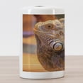 thumbnail image 3 of Iguana Ceramic Toothbrush Holder, South America Caribbean Indigenous Arboreal Animal with Blurred Background, Decorative Versatile Countertop for Bathroom, 4.5" X 2.7", Pale Orange and Grey, 3 of 4