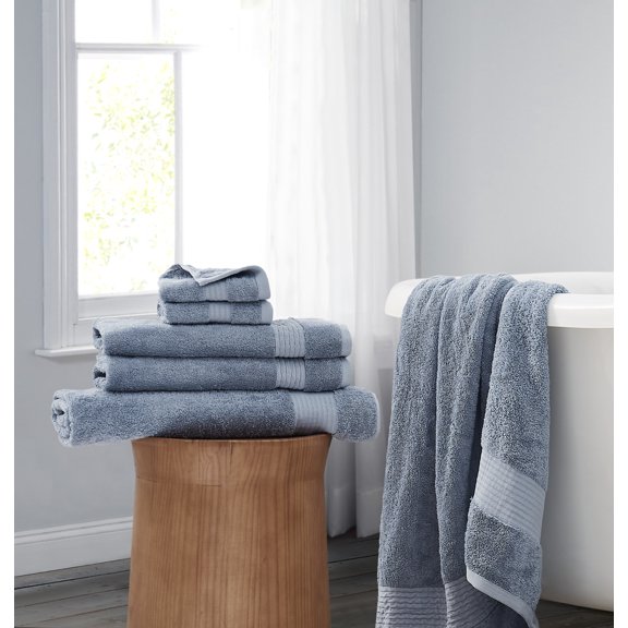 Brooklyn Loom Cotton TENCELâ„¢ Blue Cotton 6-Piece 6 Piece Set Towel, solid themed, for Men and Women, OEKO-TEX Certified Confidence