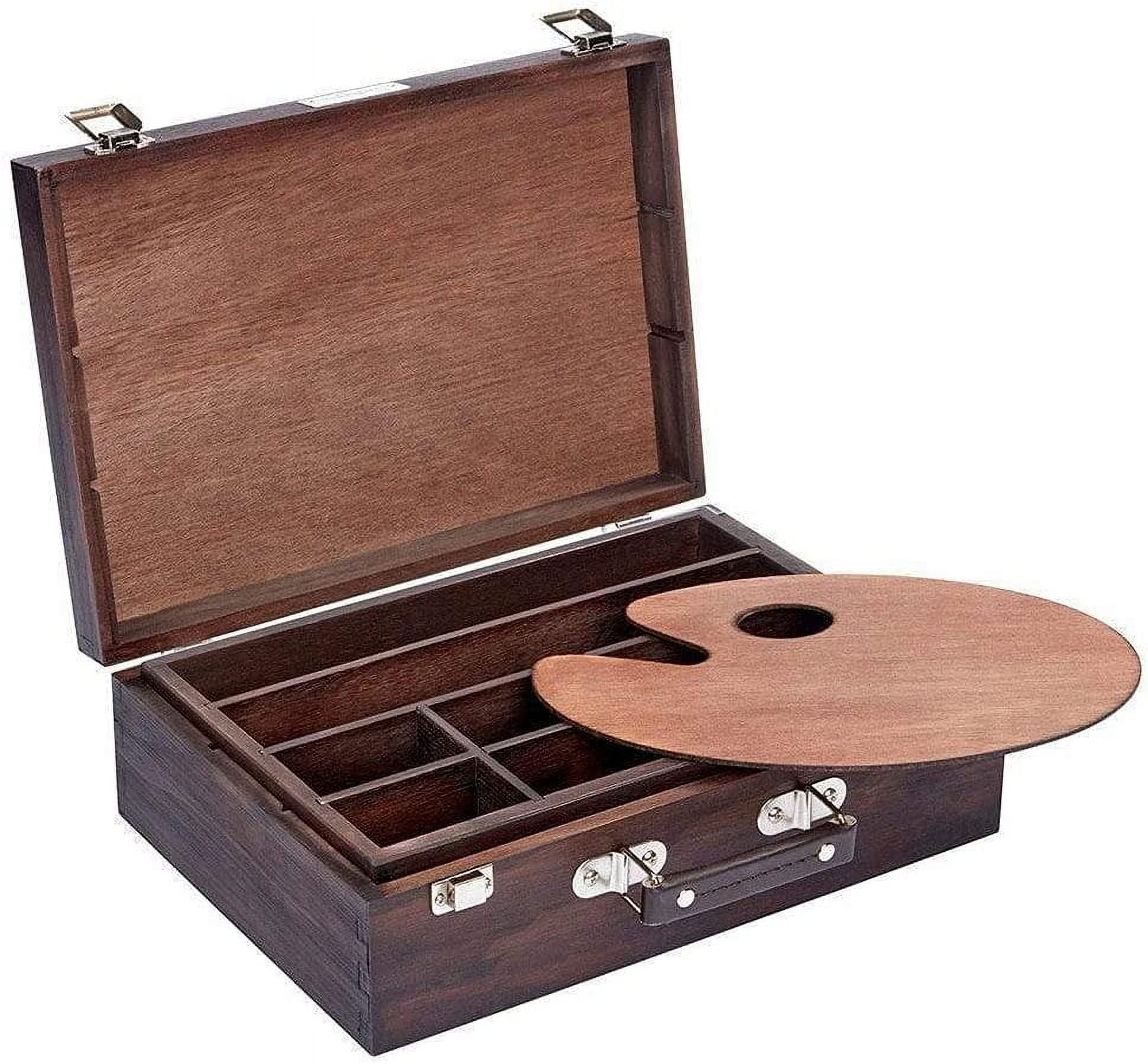 Wood Art Storage Box With Espresso Stain, 2-Tier Wood Case with 10 Dividers, Holds Markers, Paint, Brushes, Pencils, And More