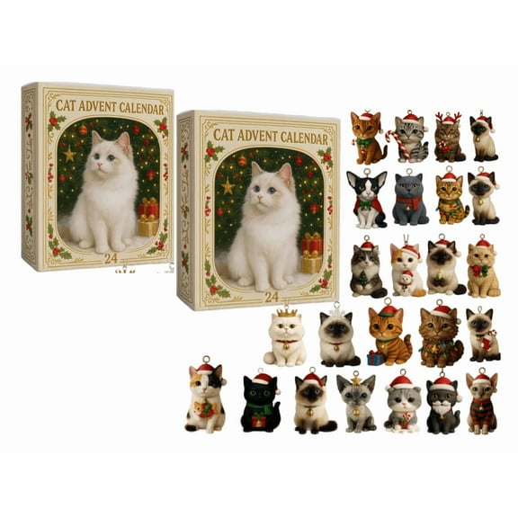 Cat Advent Calendars 2025, Cat Advent Calendar 2025 with 24 Different Breeds, Kitten Christmas Tree Decoration Advent Calendars, Kitten Ornament Pendant Countdown Calendar 2PC