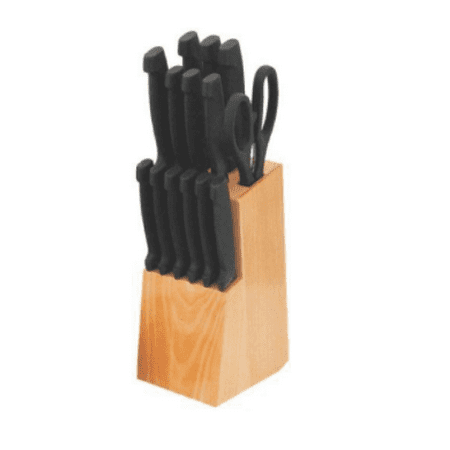 Home Basics 15-Piece Knife Set with Wood Block (Best Wood Cutting Knife)