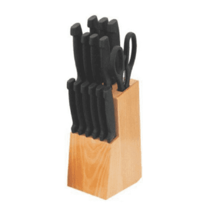 Knife Block Set - Home Basics 15-Piece Knife Set with Wood Block