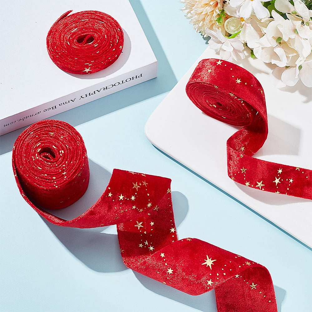 1 Set 6M 3 Styles Double Sided Star Gold Stamping Flannelette Ribbons for Sewing Craft Red 3/8~2 inch(10~50mm) 2m/style