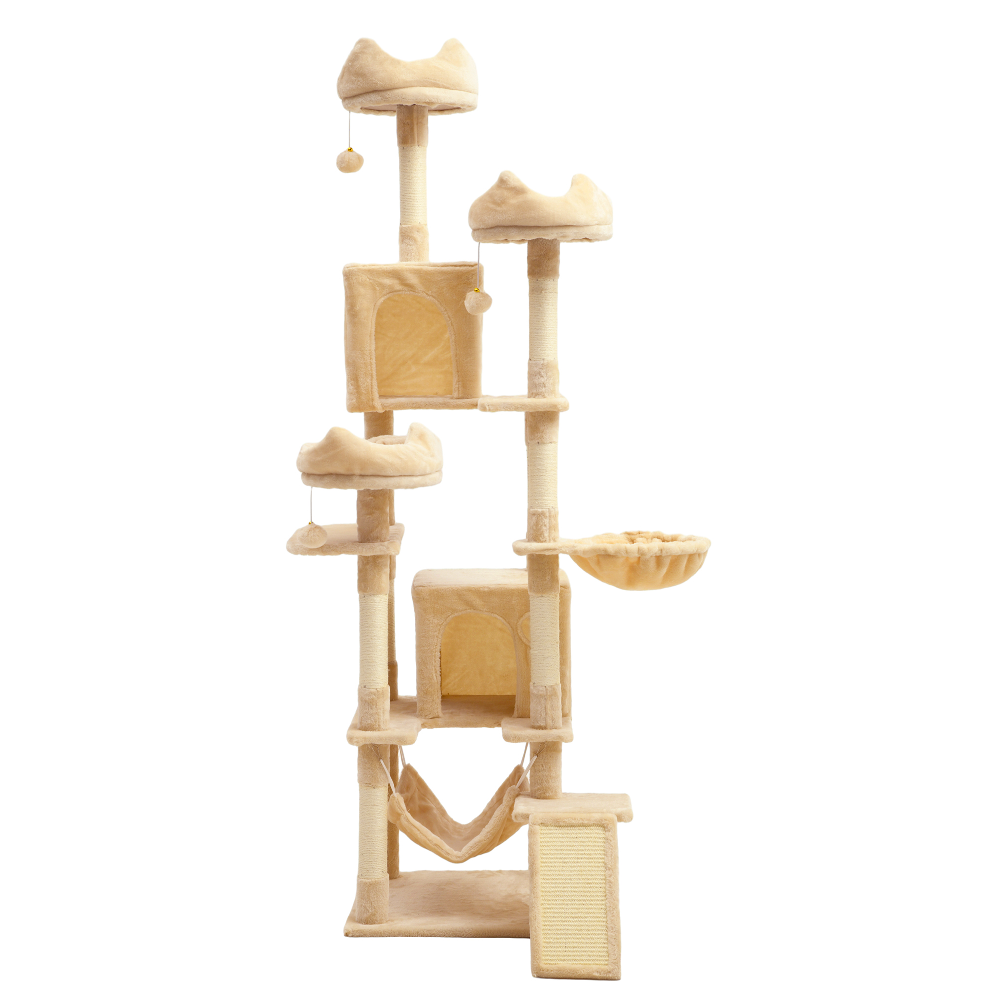Uforic 75in Large Cat Tree, Multi-Level Cat Tower Condos with Scratch Posts, Cozy Basket Hammocks, Top Perches, Sisal Ramp, Pet Play House, Beige