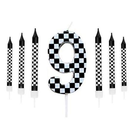 wuyuhangppo 7Pcs Birthday Candles Set,Cake Numeral Candles,Racing Cars Themed Birthday Candles for Cake Candle Checkered Decoration