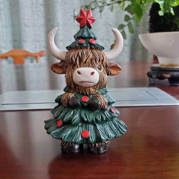Estatua de resina de vaca navideña para decoración festiva del hogar