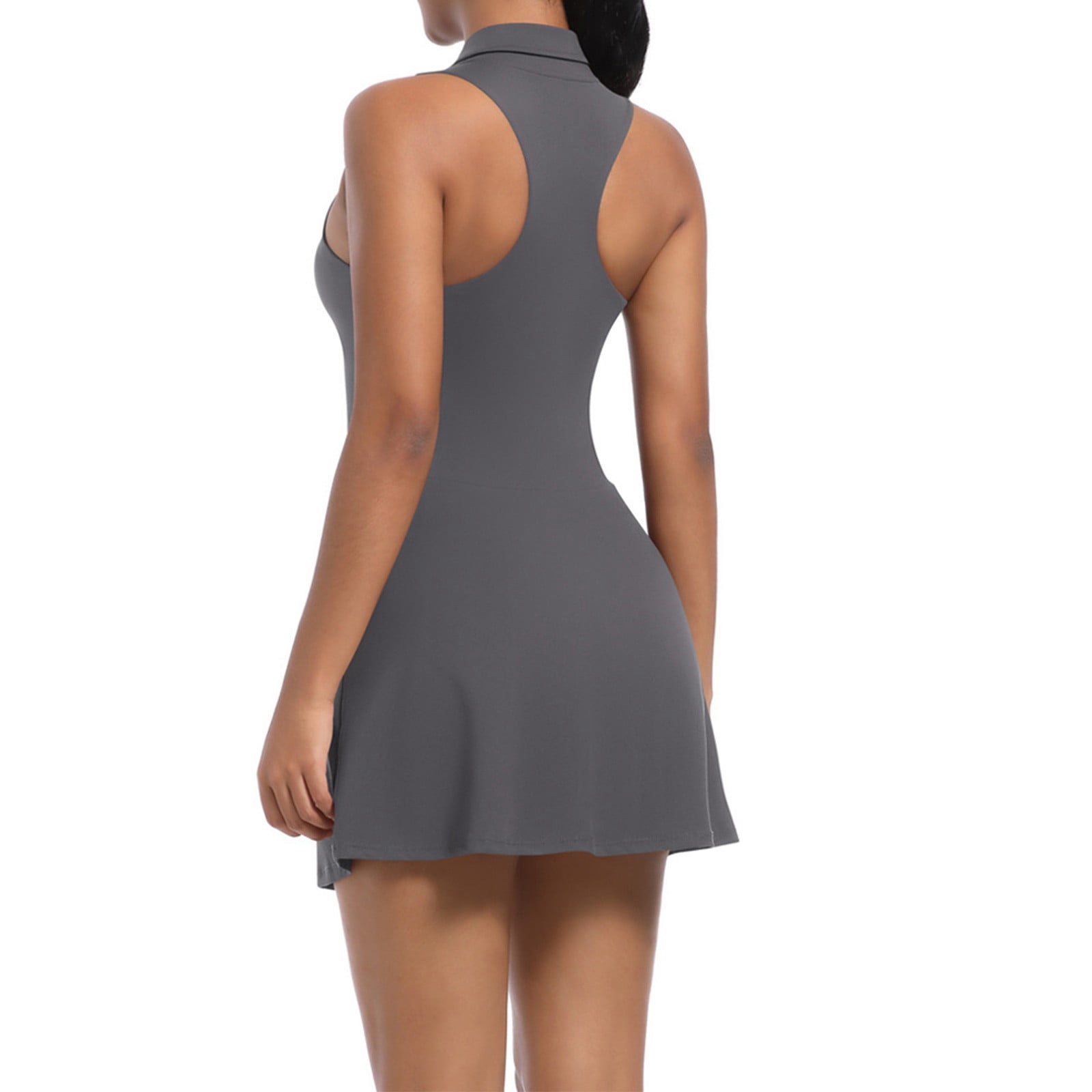 Ayolanni Crew Neck Dresses for Women Tank Midi Sleeveless Dress Y2K Athletic Slim Fit Tennis Solid Color Sundress S