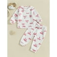 thumbnail image 6 of Aojekbee Baby Girls 2-piece Outfit, Bow Print Long Sleeve Crew Neck Sweatshirt with Elastic Waist Sweatpants Fall Clothes, 6 of 10