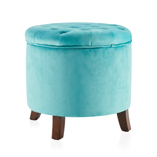 Belleze Nailhead Round Tufted Storage, Turquoise Round Storage Ottoman
