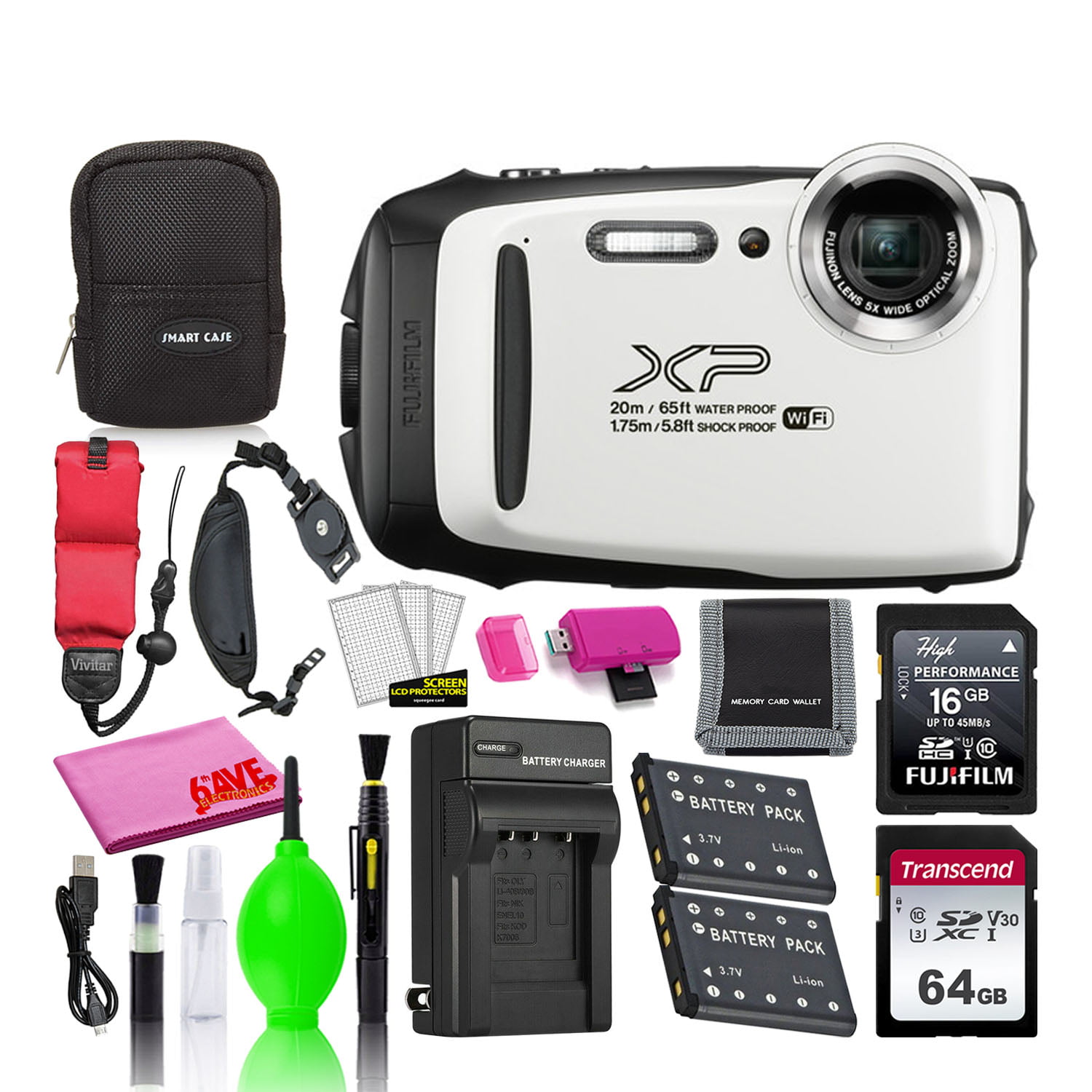Fujifilm FinePix XP130 Waterproof Digital Camera (White) with SD -